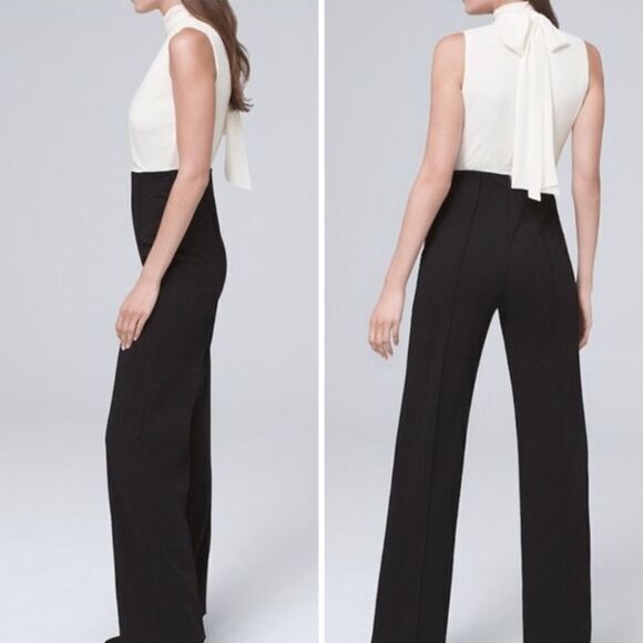 NEW White House Black Market black white colorblock Tie-Detail Jumpsuit, 6 - Picture 4 of 16
